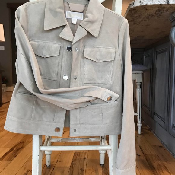 MICHAEL MICHAEL KORS Suede Leather Crop Jacket Khaki color Size M - Picture 4 of 10